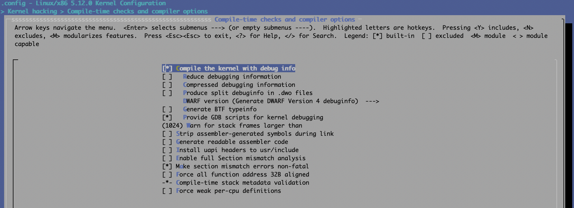 Linux kernel 5.12 menuconfig